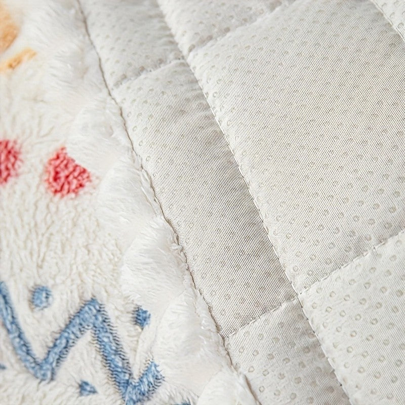 Bohemian Floral Plush Sofa Cover Thick Milk Fleece Quilted Couch Protector with Decorative Pillow Covers – Machine Washable Warm Cozy Cover for 1-4 Seater Sofa, Living Room Decor