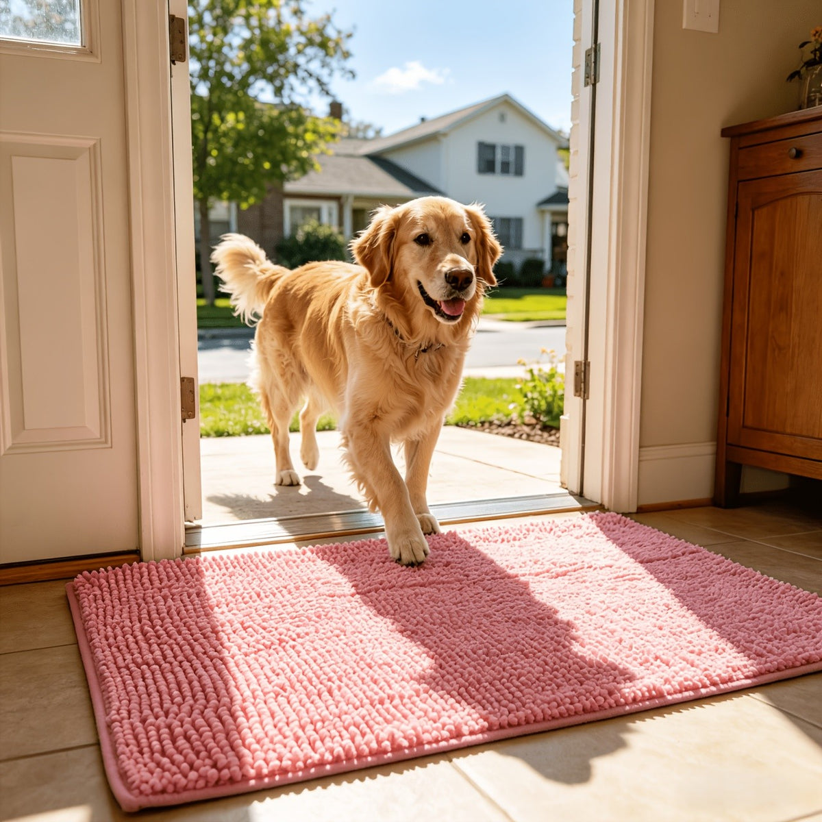Super-Absorbent Microfiber Dog Door Mat, Slip-Resistant Washable Pet Rug, Quick-Dry Mud & Paw Trapping, Machine Washable Indoor Outdoor Entrance Mat