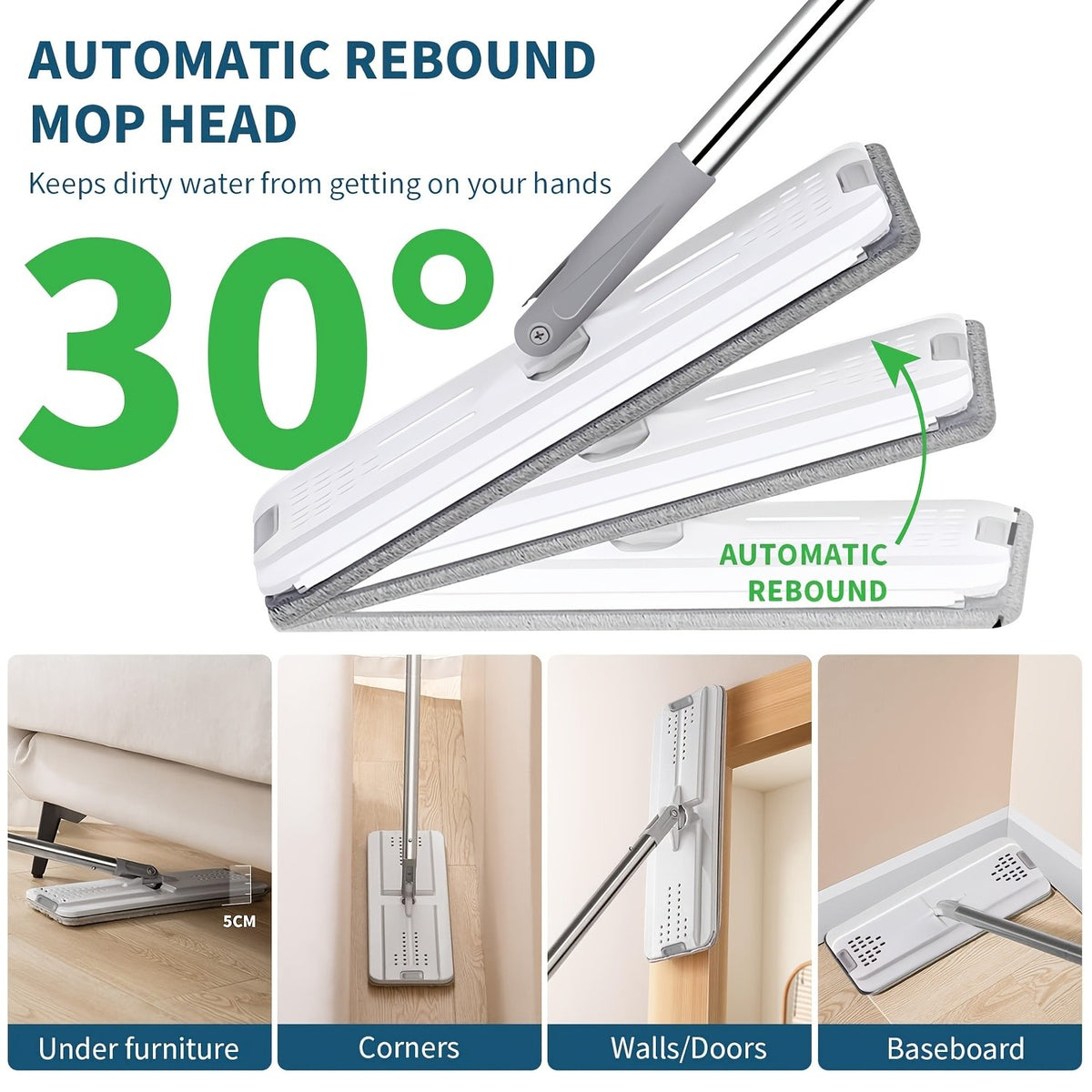 Rotating Flat Mop and Bucket Set with 6 Replaceable Microfiber Pads, Hands-Free Wringing Flexible Spin Mop for Wet Dry Floor Cleaning, Household Cleaning Tools for Hardwood Tile Laminate