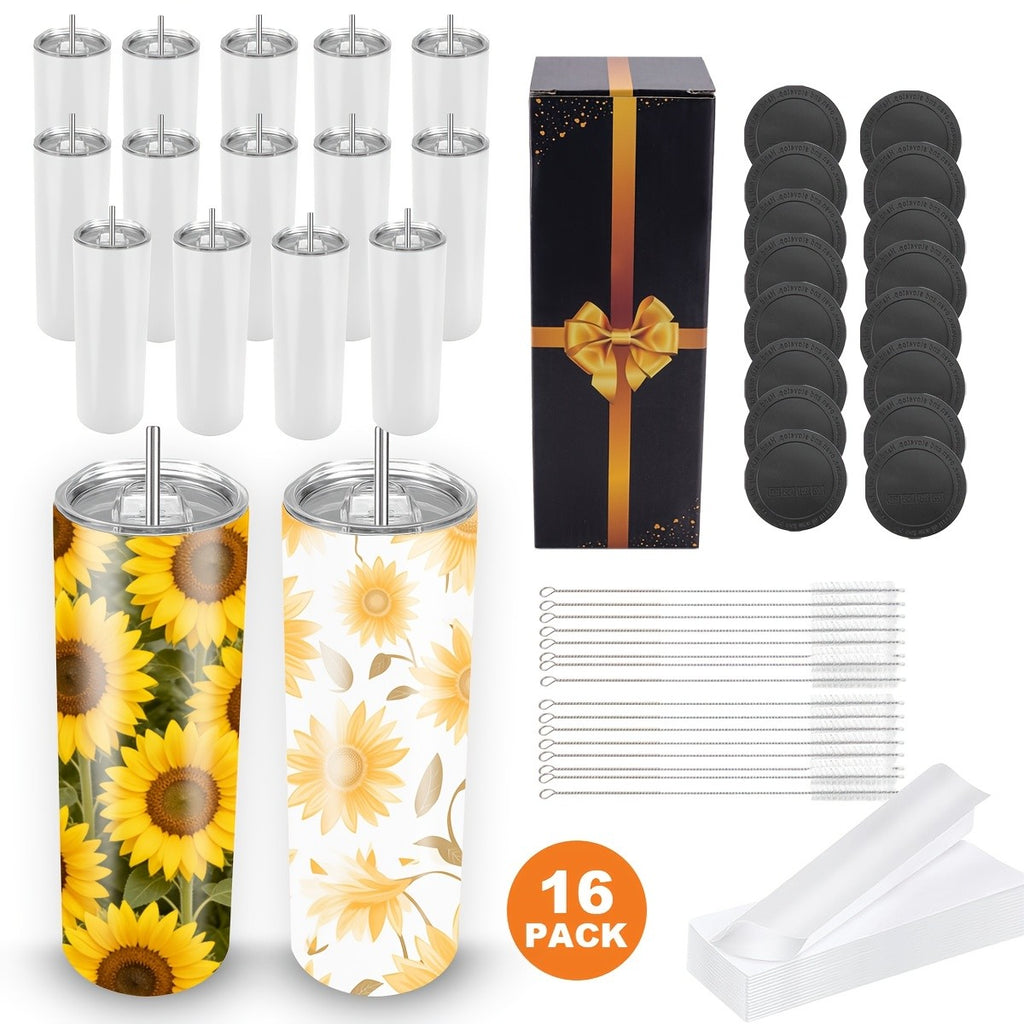 20oz Blank Sublimation Stainless Steel Insulated Tumbler with Straw Lid & Brush – Bulk Pack (4/8/16/20/50-Pack) for Iced Coffee, Juice, Camping & Events