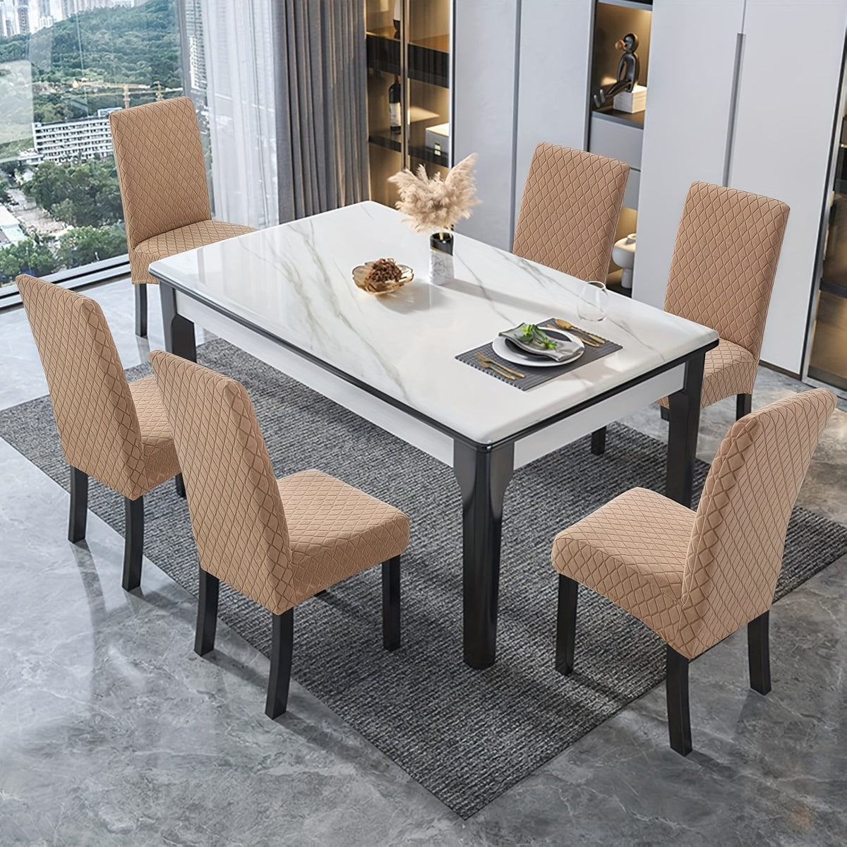 Dining Chair Covers Set of 4 6 Stretch Jacquard Slipcovers - Removable Washable Chair Protectors for Kitchen Parsons Dining Room Chairs
