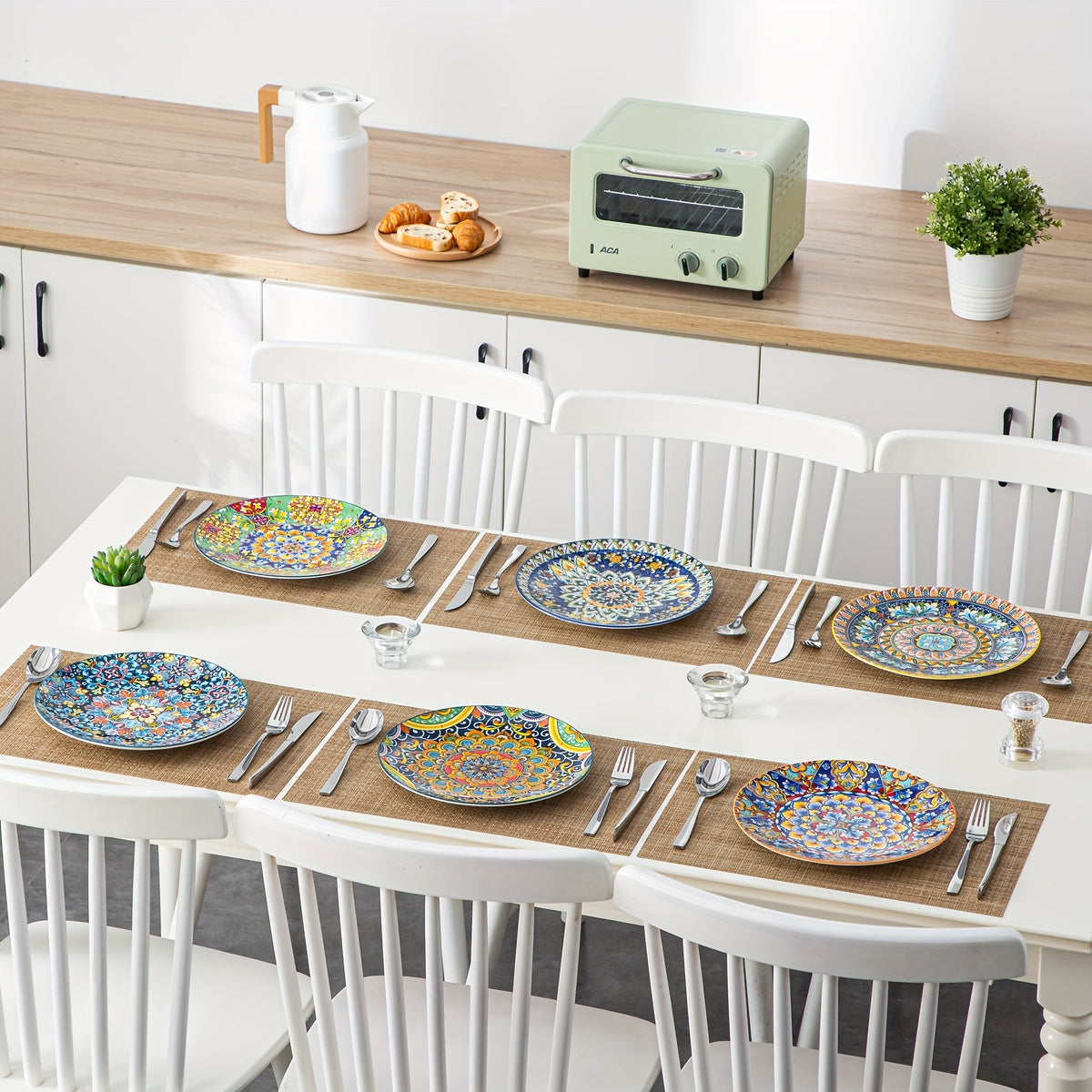 Bohemian Porcelain Dinner Plate Set of 6 - 10.5 Inch Large Serving Plates, Microwave & Dishwasher Safe, Elegant Ceramic Dinnerware for Daily Use, Parties & Gifting