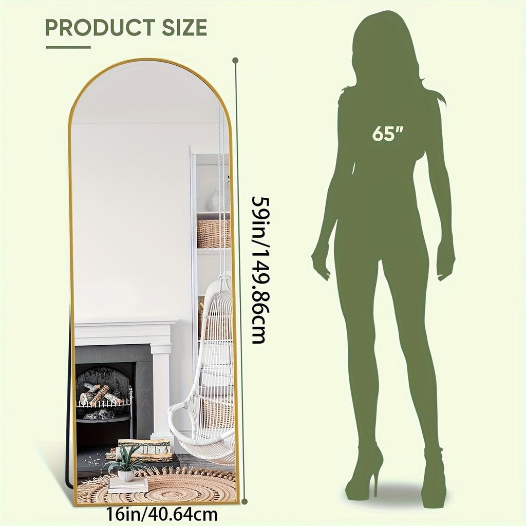 Arched Floor Mirror Full Length 58x18 Inch – Freestanding Leaning or Wall-Mounted Full Body Mirror with Rustproof Stand, Modern Arch Design for Bedroom, Living Room & Cloakroom
