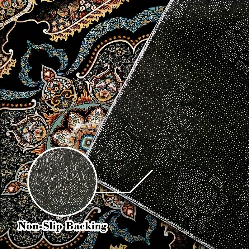 Bohemian Floral Velvet Area Rug Non-Slip Shedding-Resistant Machine Washable 100% Polyester Floor Mat for Living Room Bedroom Kitchen Office Multiple Sizes