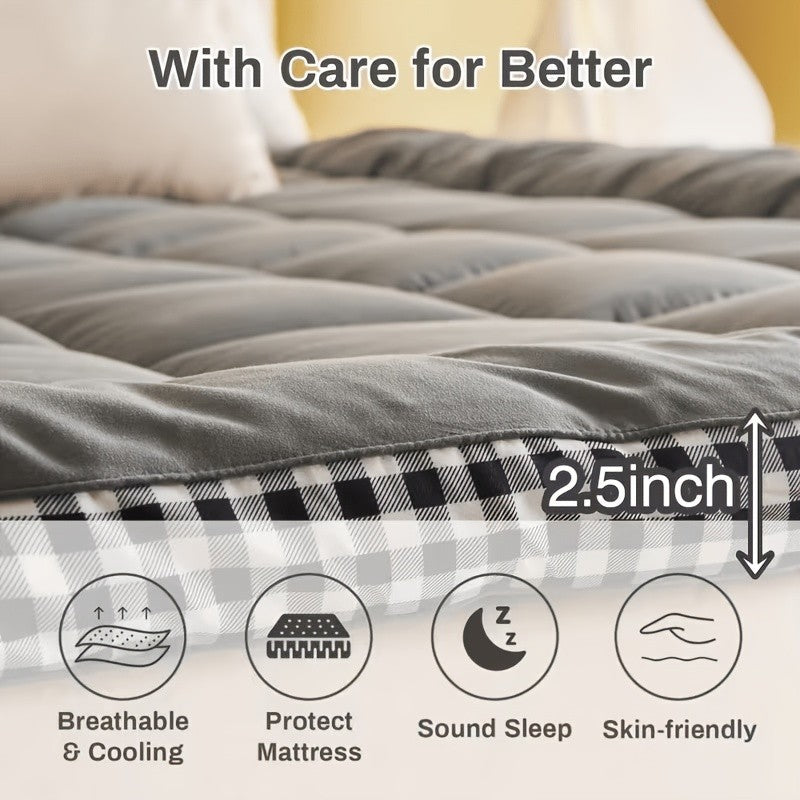 Roll-Up Thin Mattress Topper – Super Soft Foldable Mattress Pad for Twin Full Queen King, Guest Room Dorm Camp Bed RV, Multiple Colors