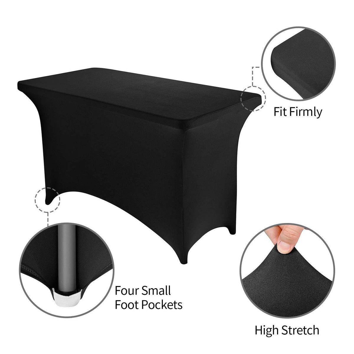 Spandex Fitted 6FT Tablecloth for Rectangular Tables – Wrinkle-Resistant Elastic Table Cover for Parties, Weddings, Trade Shows & Events – 2/4/8/12-Pack in Black, White & Light Yellow