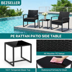 Rattan Bistro Set 3 Piece Outdoor Furniture with Coffee Table Steel Frame Cushions Garden Balcony Poolside Backyard Black Brown Gray