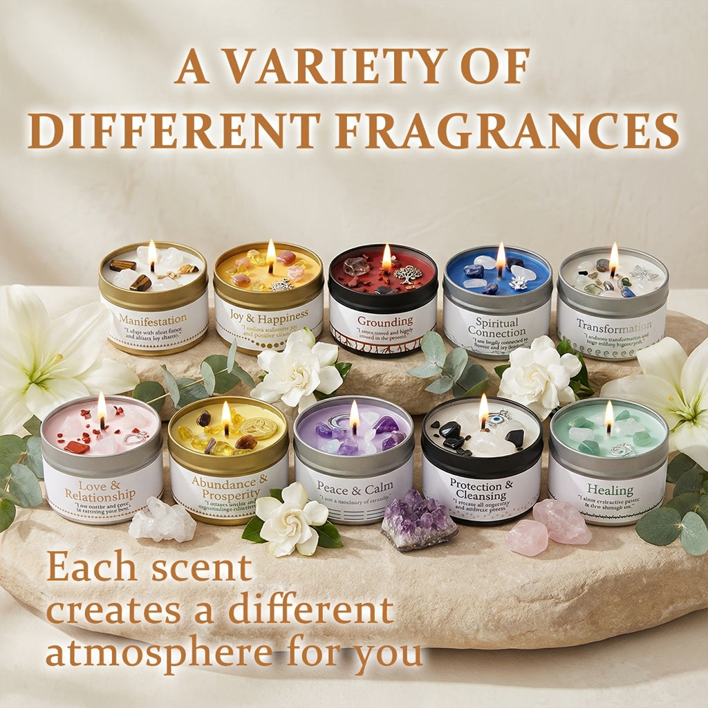 Manifestation Candle – Scented Soy Wax Candle with Golden Crystal & Guidance Card, 3oz, 12+ Hr Burn, for Focus, Meditation & Yoga | Abundance & Law of Attraction Gift for Women (1 or 2 Pack)