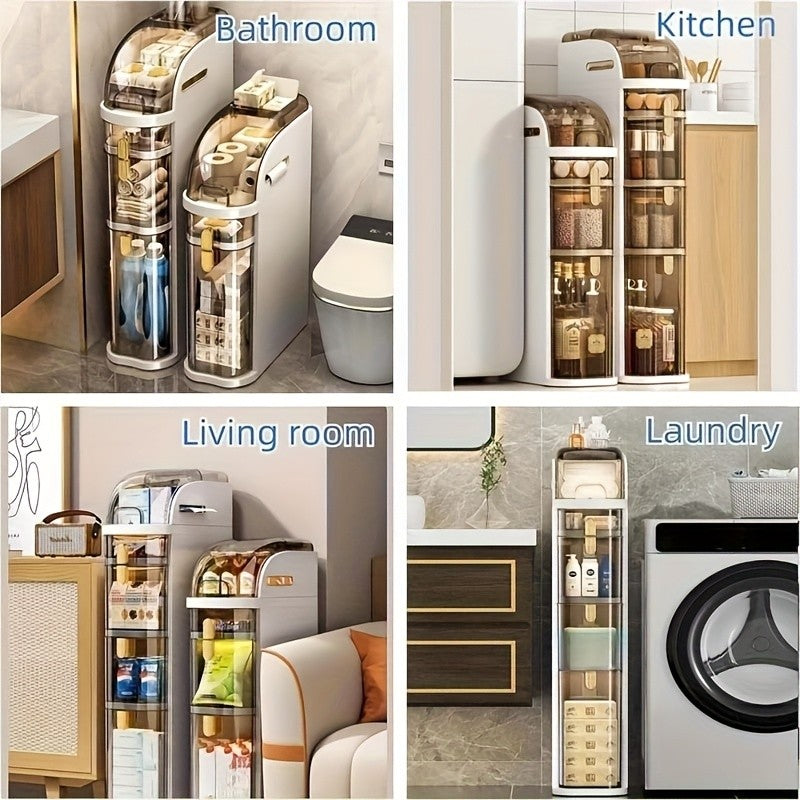 Narrow Tall Bathroom Storage Cabinet 7 Inch Slim Freestanding Rack with Clear Drawers 3 Tier Space-Saving Organizer for Small Spaces