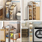Narrow Tall Bathroom Storage Cabinet 7 Inch Slim Freestanding Rack with Clear Drawers 3 Tier Space-Saving Organizer for Small Spaces