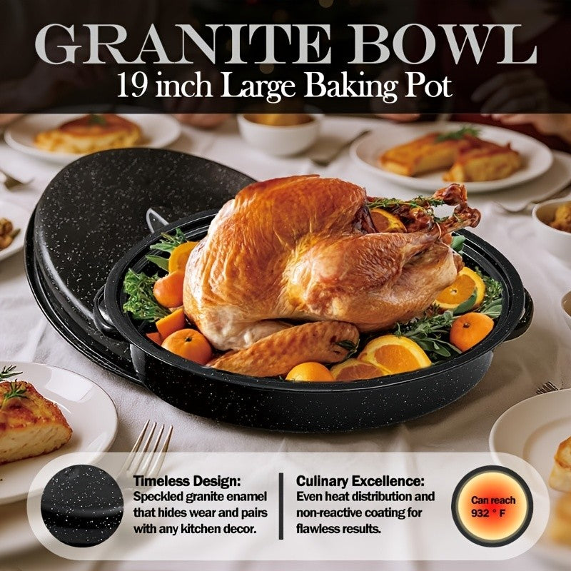 Oval Enamel Dutch Oven with Lid - Heavy Duty Cast Iron Roasting Pan for Turkey, Chicken, Meat & Vegetables, Stewing, Baking & Soup Making, Red, Perfect Christmas Holiday Gift