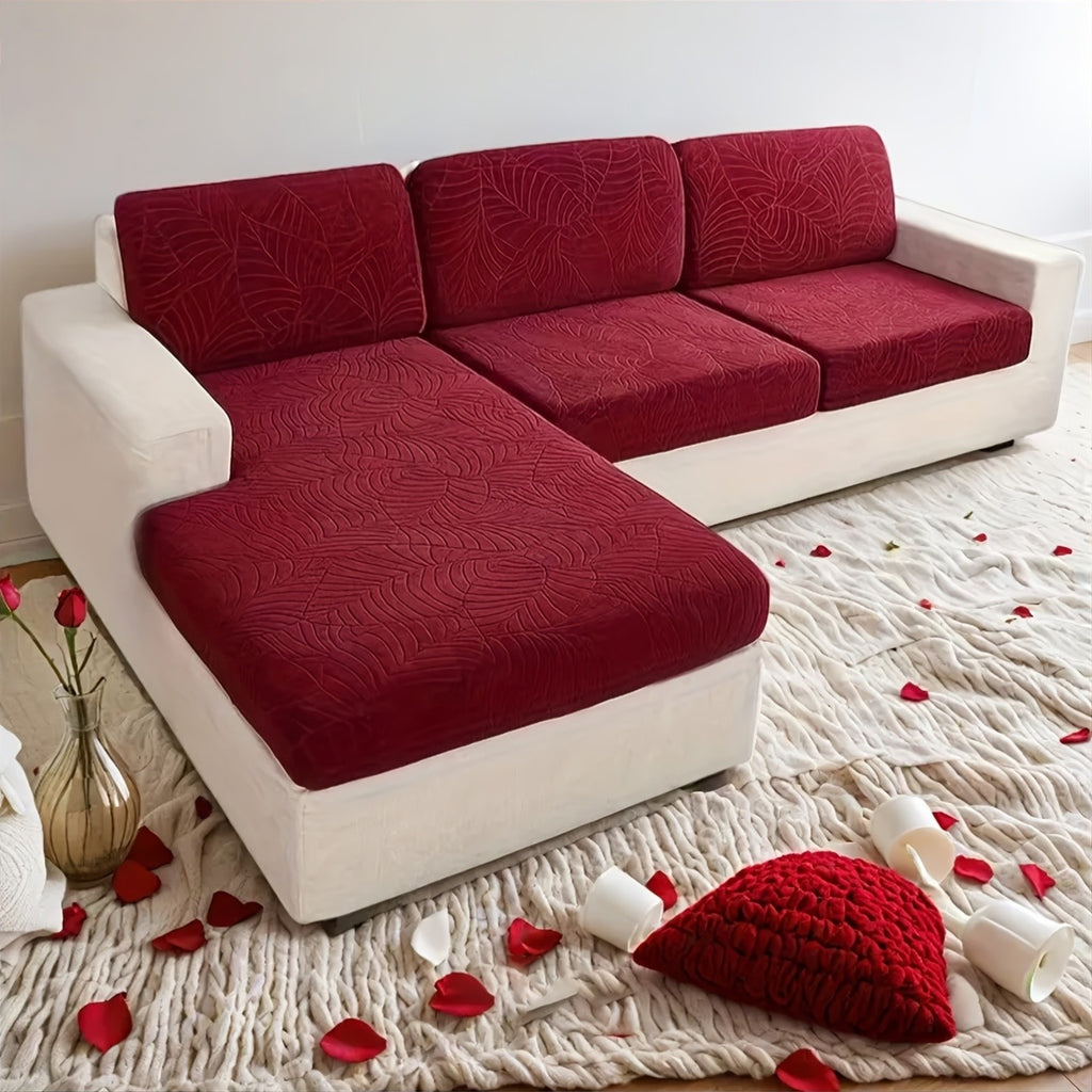 Leaf Jacquard Sofa Cover Set of 6 – High Elasticity Concubine-Style Sofa Cushion Cover with Elastic Band, Easy Install Removable Washable Furniture Protective Cover, Valentine's Day Home Decor