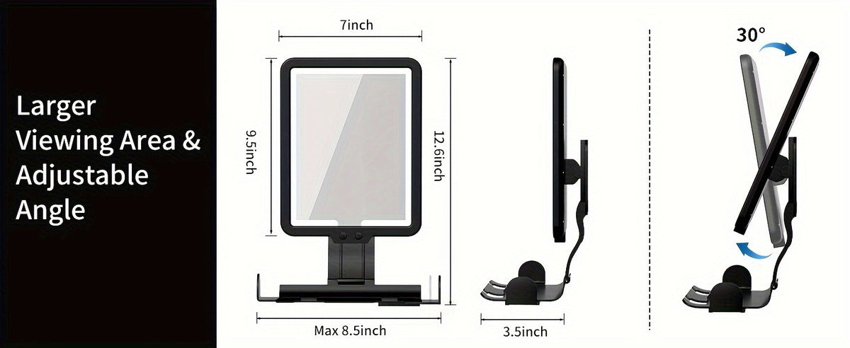 Heated Fog-Free Shower Mirror with LED Light 9.5x7 Inch | Detachable Fogless Bath Mirror with Shaving Foam Base, 2 Razor Holders & 3-Color Adjustable Brightness
