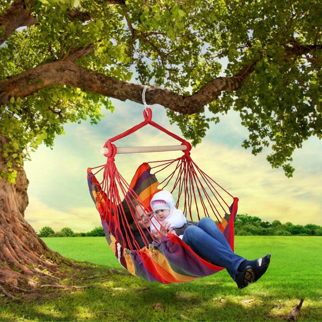 Hammock Chair with Stand Included Hanging Swing Chair Soft Non-Woven Fabric Seat for Indoor Outdoor Patio Backyard Relaxation Blue Red