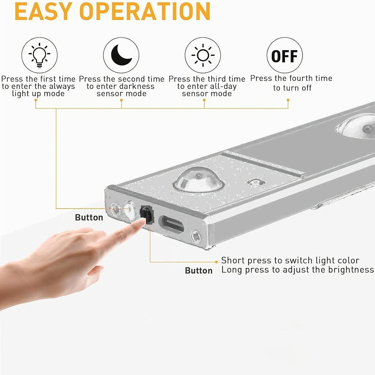 Smart LED Motion Sensor Cabinet Light USB Rechargeable - Dimmable Under Cabinet Light 3 Modes for Bedroom Stairs Kitchen Closet Hallway - 2 & 3 Pack Options, Black & White