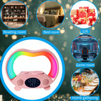 RGB Night Light 6 in 1 Wireless Speaker Alarm Clock Wireless Charging Phone Watch Temperature Display Bedroom Teen Gift Halloween Christmas Decor Black White