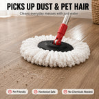 Spin Mop and Bucket Set with 4 Microfiber Heads - Compact Self-Wringing Hands-Free Floor Mop for Apartments Dorms & Small Spaces Fits Under Sink