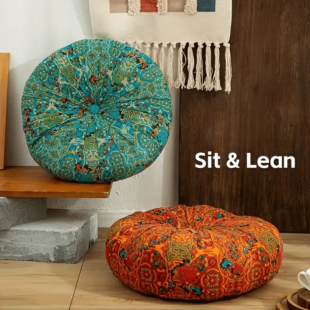 Boho Round Floor Cushion Pillow Thick Filling - Bohemian Decorative Accent Pillow for Sofa Living Room Bedroom, 6 Colors, 2 Sizes