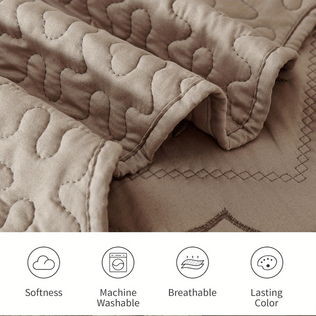 Quilted Embroidered Bedspread Set 3 Pcs – Floral Embroidery, 100% Polyester, Wrinkle-Resistant Lightweight Coverlet for Queen & King Bedroom Decor, 16 Colors