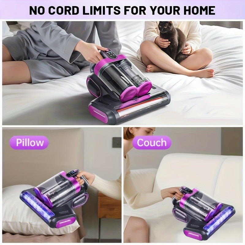 UV Mattress Vacuum Cleaner 16KPa Wireless with 253.7nm Ultraviolet Light – 80,000 RPM Wave Anti-Mite Technology, 3-Minute Fast Charging, Double-Cup Handheld for Pillows, Baby Beds & Sofas