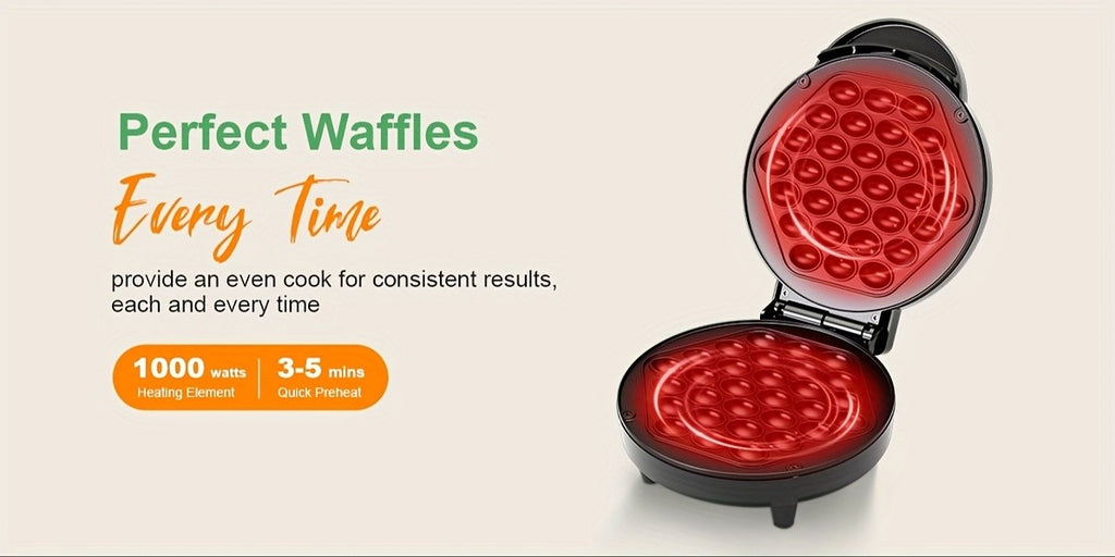 Bubble Waffle Maker 7-Inch 1000W | Hong Kong Egg Waffle Electric Grill with Nonstick Coating | Ready in 5 Mins for Breakfast, Desserts & Ice Cream Cones | Christmas Gift Idea