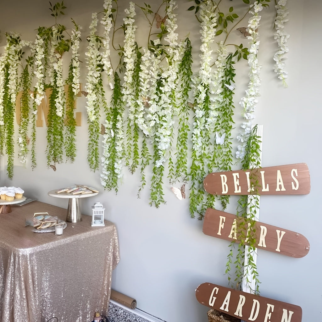 24 Pack Fake Wisteria Hanging Flowers 3.6 Feet Long, Artificial Wisteria Vine Garland for Wedding, Garden & Wall Decoration – White, Pink, Purple, Light Pink & Blue