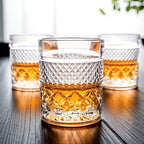 Italian Embossed Whiskey Glass Single – XO Craft Cocktail Tumbler, Roostertail Bar Glass, Ins Aesthetic Water Glass for Home Bar Beer Wine
