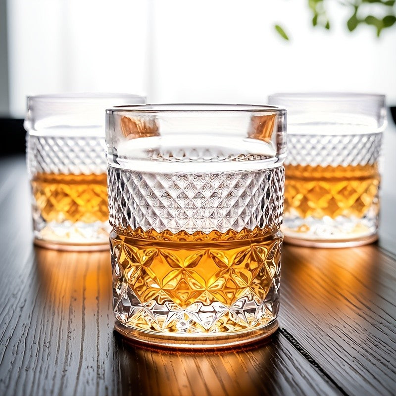 Italian Embossed Whiskey Glass Single – XO Craft Cocktail Tumbler, Roostertail Bar Glass, Ins Aesthetic Water Glass for Home Bar Beer Wine