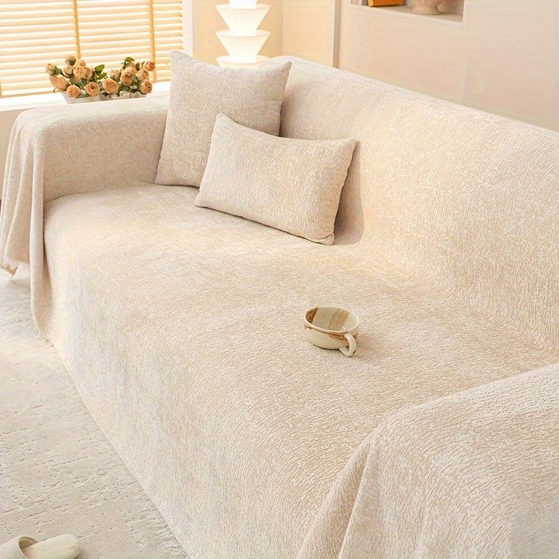 Chenille Fringe Couch Protector Slipcover – Super Soft Pet-Friendly Solid Sofa Cover for 2 3 4 Seater, Living Room Decoration, Cream White Green Grey Orange