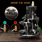 Backflow Incense Burner Waterfall Holder 2-Side Design with 120 Backflow Cones & 30 Incense Sticks - Aromatherapy Ornament for Home Decor, Meditation & Relaxation