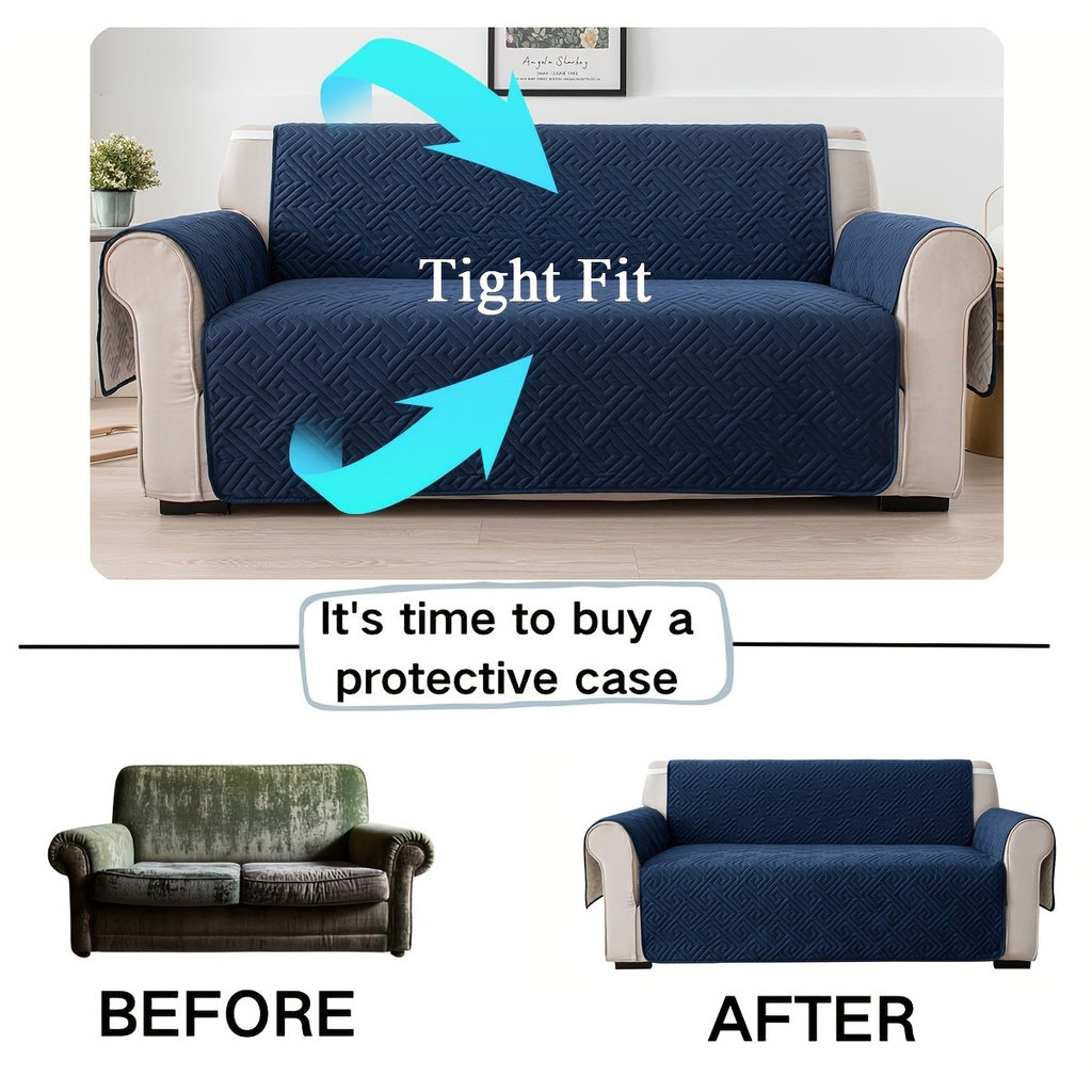 Quilted Sofa Cover One-Piece Cushion Slipcover with Anti-Slip Elastic Band – Pet-Friendly Scratch-Resistant Washable Removable Furniture Cover for Living Room Bedroom Hotel Home Decor