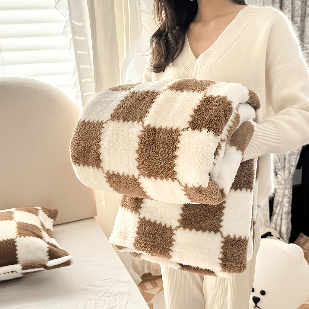 Checkerboard Flannel Throw Blanket 3D Embossed Super Soft Plush Fleece Aesthetic Checkered Blanket for Sofa Bed OEKO-TEX Machine Washable 5 Colors
