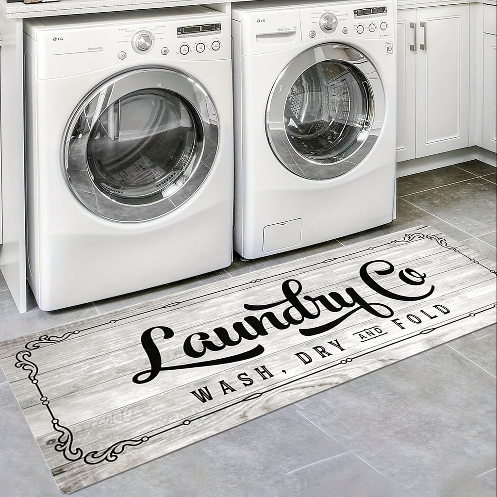 Laundry Room Mat Non-Slip Runner Rug Machine Washable Text Design – Anti-Skid Comfort Standing Mat for Laundry, Kitchen, Bathroom & Porch | Multiple Sizes