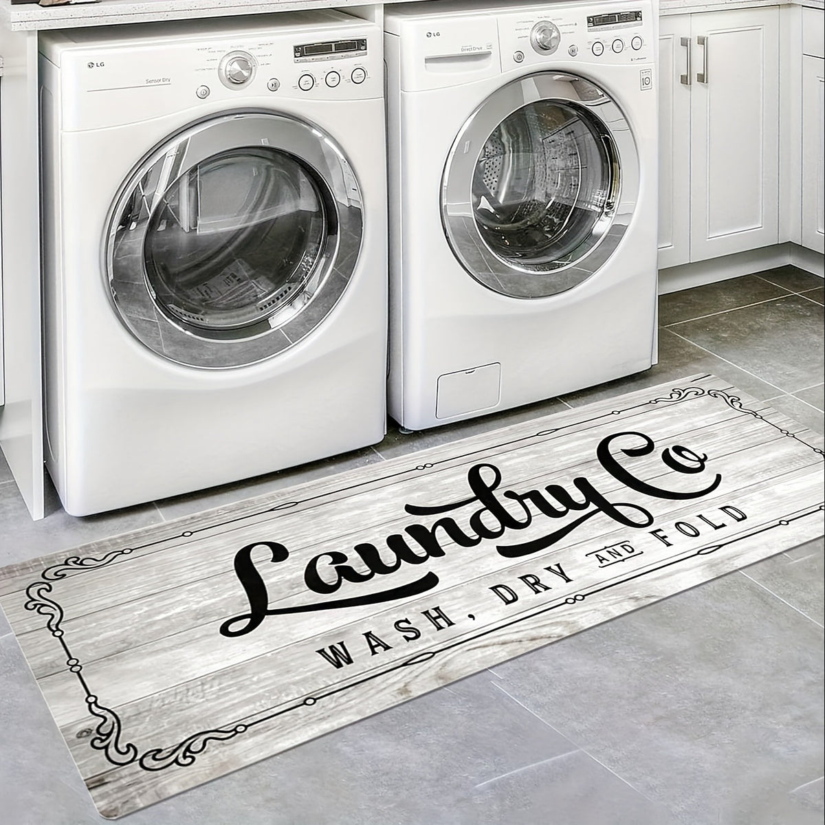 Laundry Room Mat Non-Slip Runner Rug Machine Washable Text Design – Anti-Skid Comfort Standing Mat for Laundry, Kitchen, Bathroom & Porch | Multiple Sizes