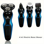 4-in-1 Electric Shaver Men USB Rechargeable Rotary Razor Beard Trimmer Wet Dry - Father's Day Gift for Dad Husband Male Friend Blue