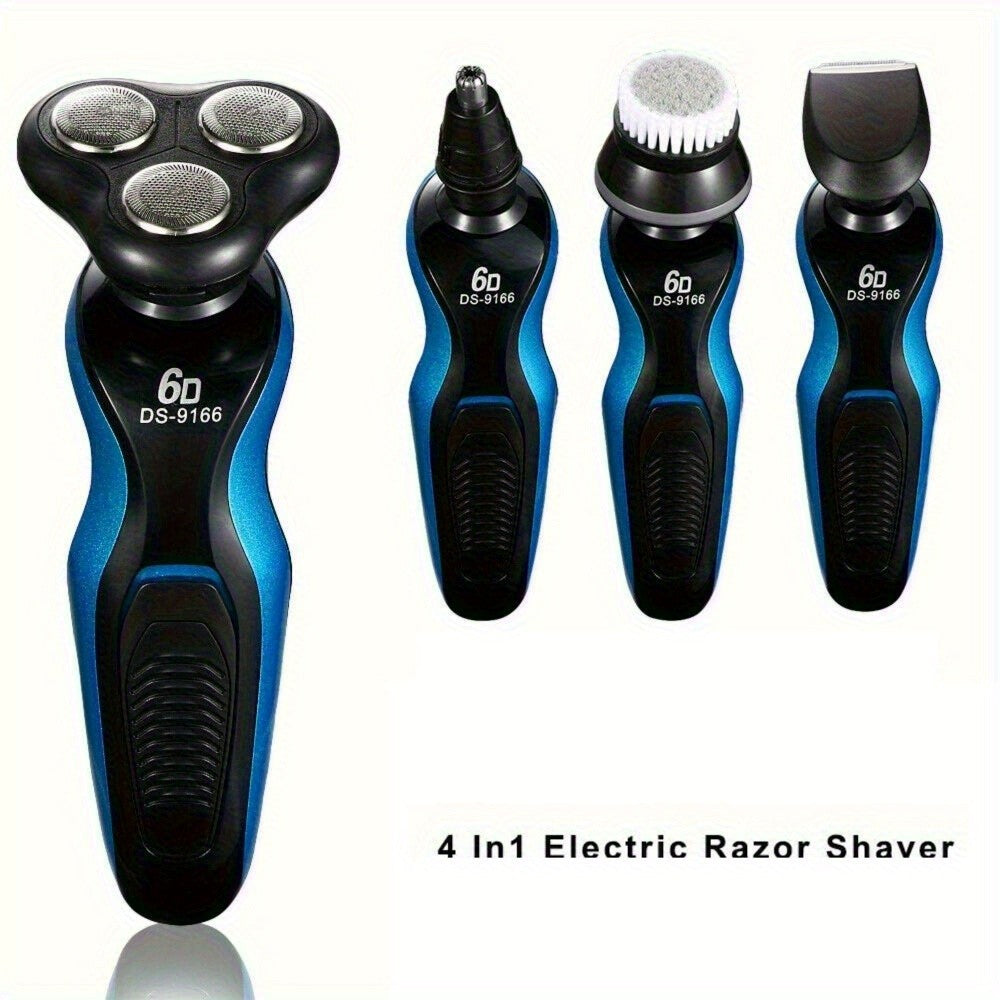 4-in-1 Electric Shaver Men USB Rechargeable Rotary Razor Beard Trimmer Wet Dry - Father's Day Gift for Dad Husband Male Friend Blue