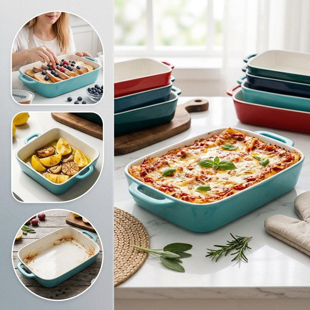Porcelain Rectangular Baking Dish 12.8 x 8.9 Inch Ceramic Bakeware for Cakes Dinners Casseroles & Banquets - Oven Safe Roasting Pan
