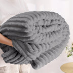 Fuzzy Fleece Fitted Sheet Plush Warm Winter Bedding Stripe Rabbit Fur Soft Thickened Bed Cover Machine Washable Twin Queen King Dark Gray Beige Space Gray
