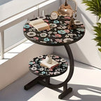 2-Tier Metal Outdoor Side Table, Floral Round Balcony & Patio Table, Sturdy Compact Design, Easy Assembly, for Patio, Courtyard, Balcony & Garden — Multiple Styles
