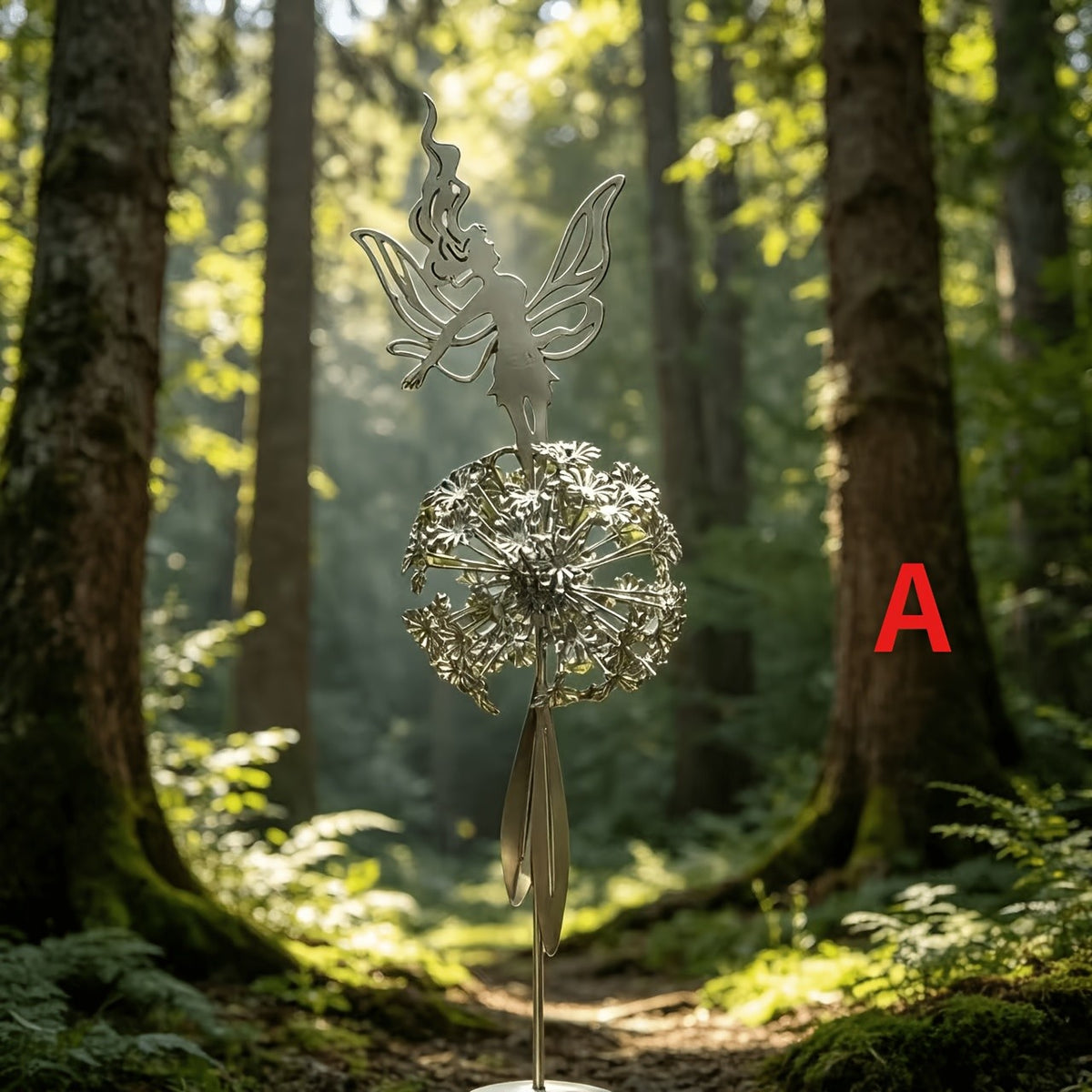 Stainless Steel Dancing Flower Fairy & Dandelion Garden Sculpture, Weather-Resistant Metal Outdoor Art Decor for Patio, Courtyard & Lawn, No Electricity Needed, Valentine's Day & Holiday Gift