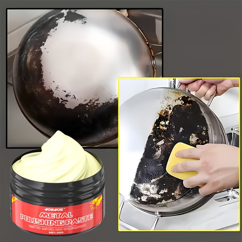 Metal Polish & Gloss Restoration Paste 30g with Sponge – Long-Lasting Shine & Protection for Kitchen Pots, Bathroom Fixtures & Car Surfaces, Easy-Apply Cream Renovation Paste