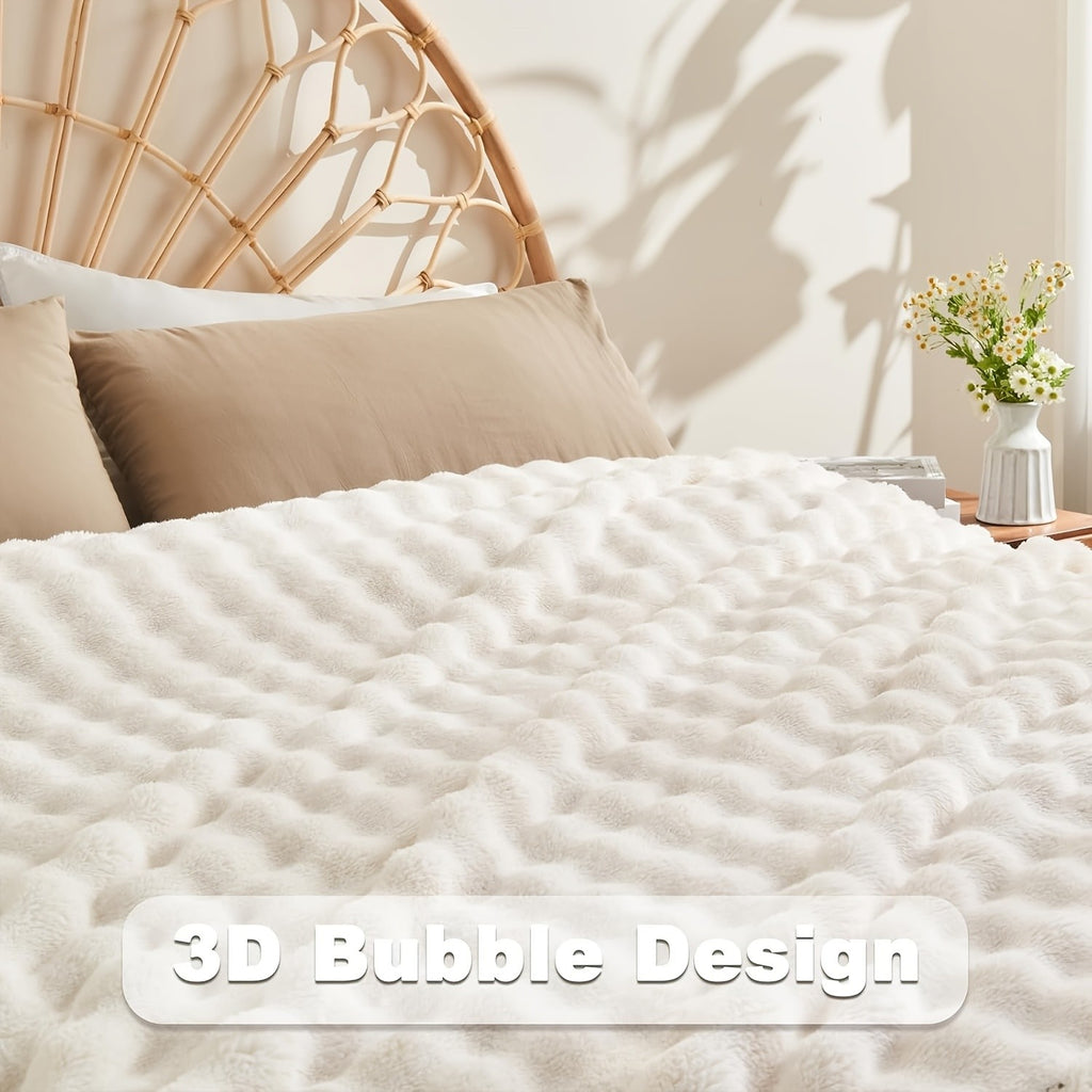 Luxury Faux Rabbit Fur Throw Blanket – Super Soft Plush Warm Blanket for Couch Bed Office Travel, 4 Colors, Throw Twin Queen King, All-Season Gift