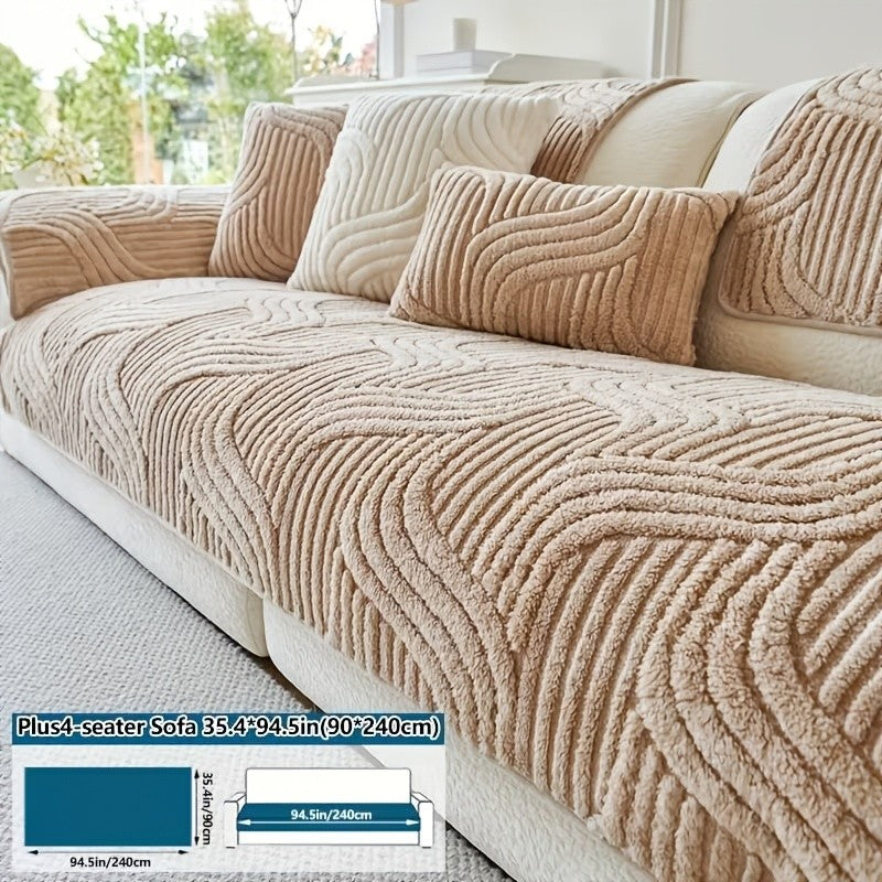 Boho Plush Sofa Cover 2-5 Seater – Non-Slip Backing, Pet-Friendly, Soft Durable Furniture Protector, 4 Colors, All-Season, Living Room Bedroom Office, Off-White Light Grey Dark Gray Light Brown
