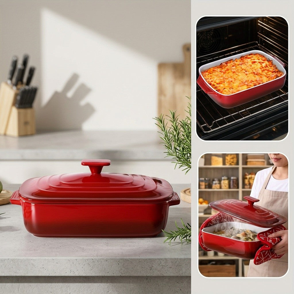 Large Ceramic Casserole Dish with Lid 4 Quart Rectangular Stoneware Baking Pan 9x13 Inch Oven Safe Dishwasher Safe Lasagna Pan for Baking Serving