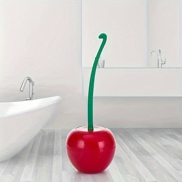Novelty Cherry Toilet Brush with Holder Set – Creative Fun Bathroom Decor | Cute Toilet Brush & Holder | Red