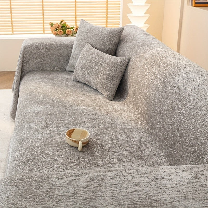 Soft Chenille Sofa Throw Cover with Fringes Durable Pet-Friendly Solid Couch Protector Slipcover for Living Room Sectional Armchair Home Decoration