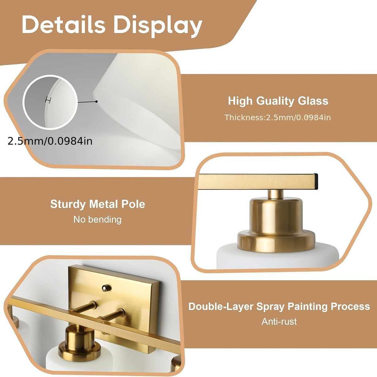 3-Light Modern Vanity Light Fixture Wall Sconce with Milk White Glass Shade E26 Socket - Bathroom Mirror Light for Living Room Bedroom Hallway, Golden / Brushed Nickel / Black