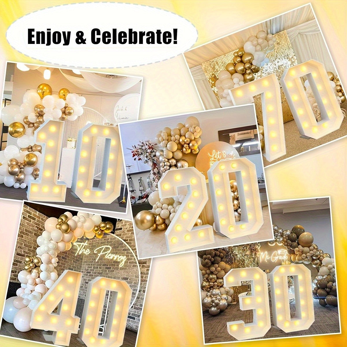3Ft Warm White Glowing Party Number Sign 36 Inch 3D KT Board Light Up Numbers for Birthday Anniversary Wedding Decorations Easy Snap Assembly