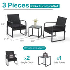 Rattan Bistro Set 3 Piece Outdoor Furniture with Coffee Table Steel Frame Cushions Garden Balcony Poolside Backyard Black Brown Gray