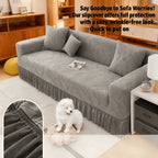 3D Jacquard Sofa Slipcover Full Cover with Elastic Skirt, Pet Proof Anti-Slip Couch Protector for 1 2 3 4 Seater Living Room Sofa, Machine Washable, Gray & Blue, 35 to 118 Inch